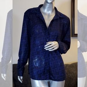 INC Button-Down Blouse – Dark Blue/Black, Size Large, Excellent Condition